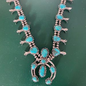 Belmar brand squash blossom necklace in Navajo turquoise & sterling silver